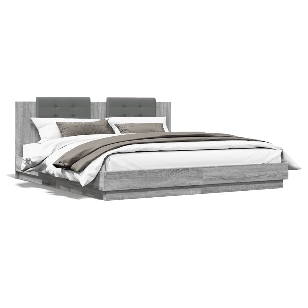 Bed Frame with Headboard Grey Sonoma 200x200cm Engineered Wood
