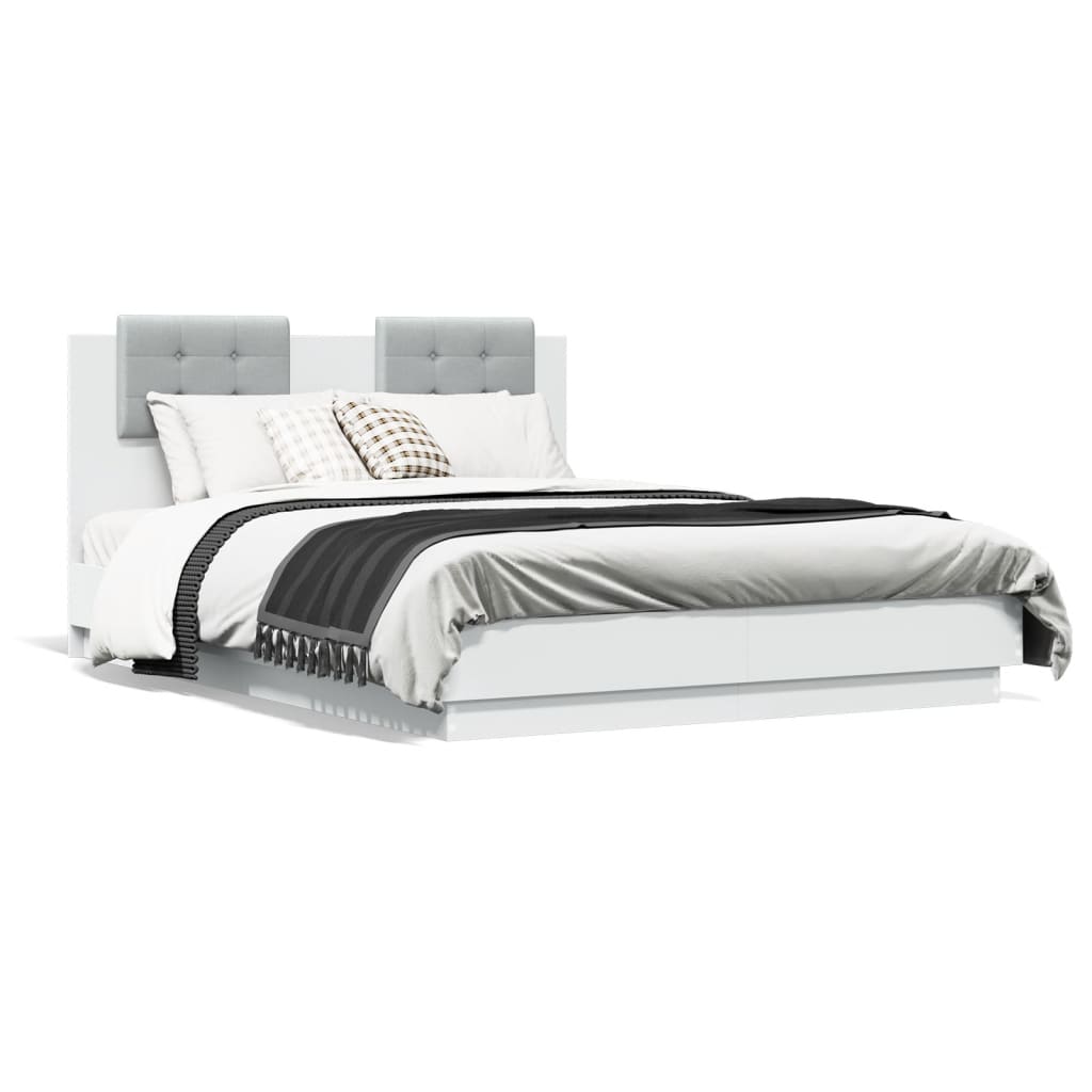 Bed Frame with Headboard White 135x190 cm Double Engineered Wood