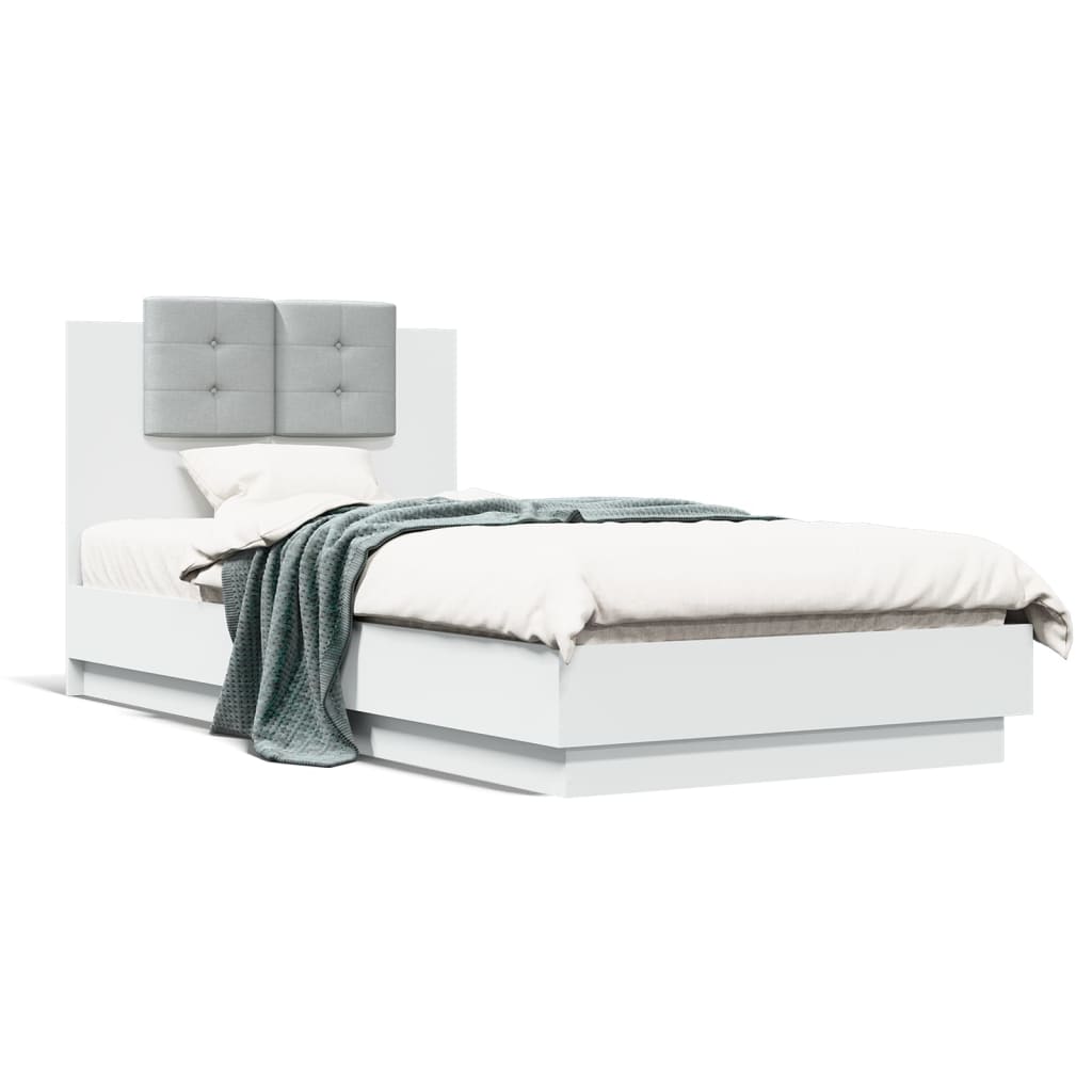 Bed Frame with Headboard White 75x190 cm Small Single Engineered Wood