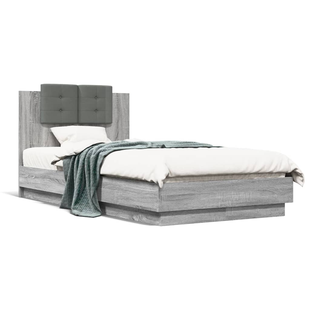 Bed Frame with Headboard Grey Sonoma 75x190 cm Small Single Engineered Wood