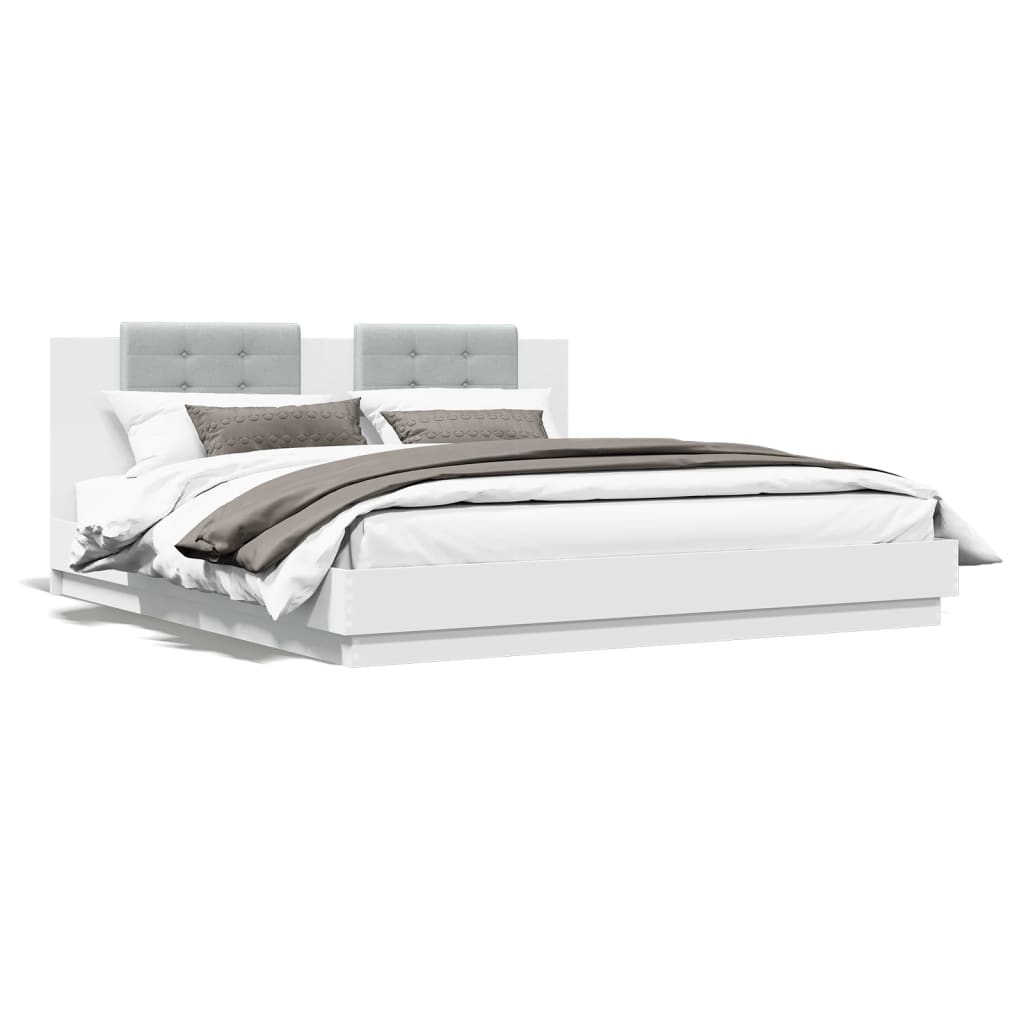 Bed Frame with Headboard and LED Lights White 160x200 cm