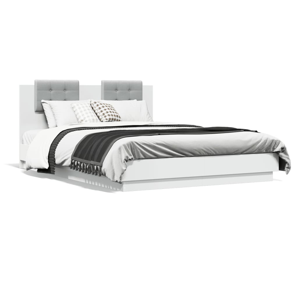 Bed Frame with Headboard and LED Lights White 150x200 cm King Size