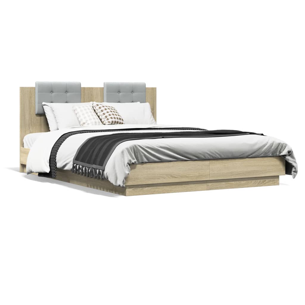 Bed Frame with Headboard and LED Lights Sonoma Oak 140x200 cm