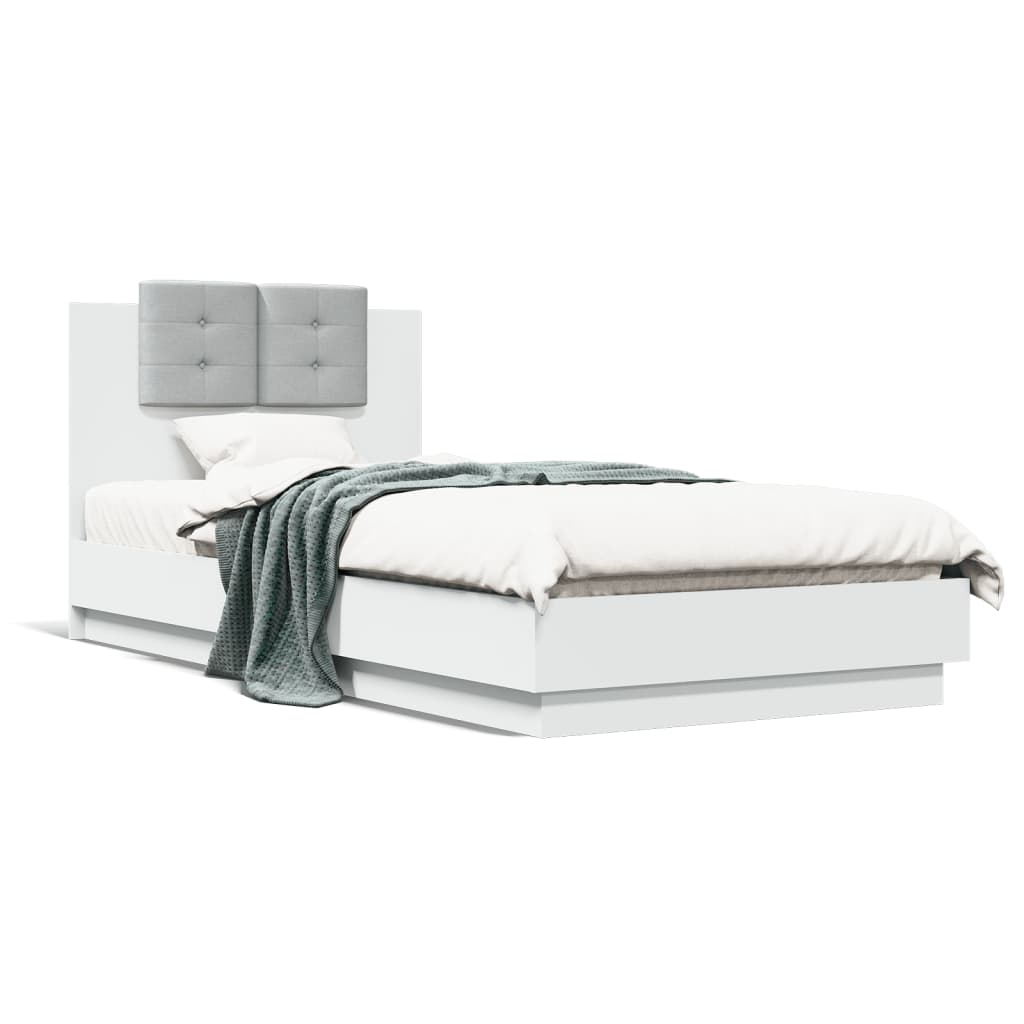 Bed Frame with Headboard and LED Lights White 100x200 cm
