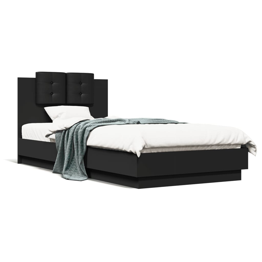 Bed Frame with Headboard and LED Lights Black 100x200 cm