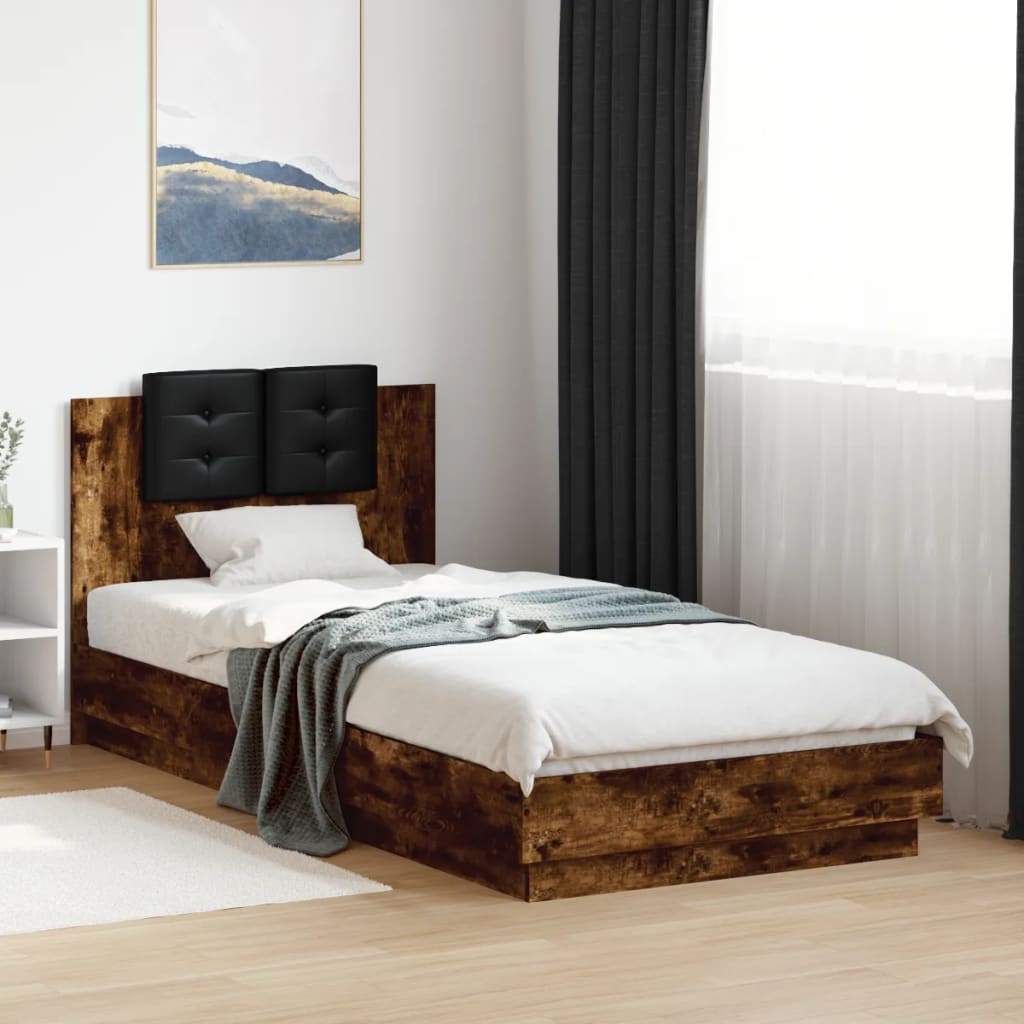 Bedframe with LED Smoked Oak 100x200cm