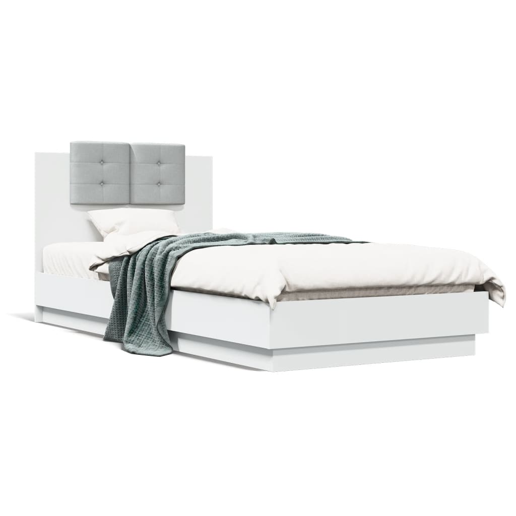 Bed Frame with Headboard and LED Lights White 90x200 cm