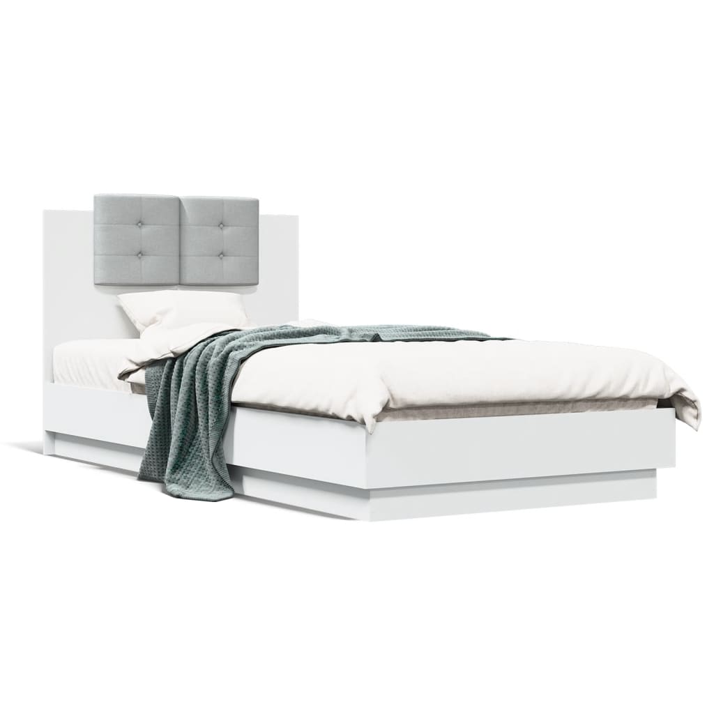 Bed Frame with Headboard and LED Lights White 90x190 cm Single