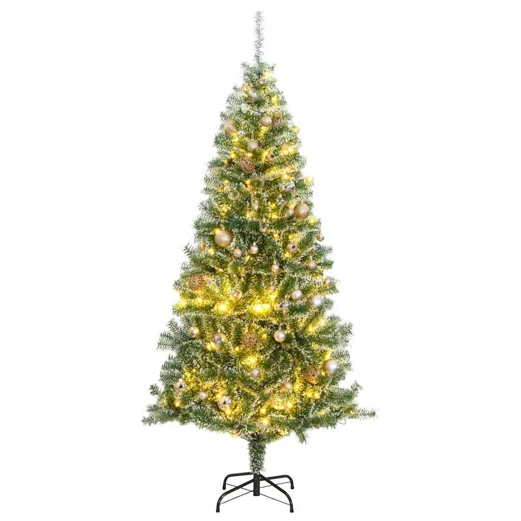 GLOWIN Artificial Christmas Tree 300 LEDs&Ball Set&Flocked Snow 240 cm