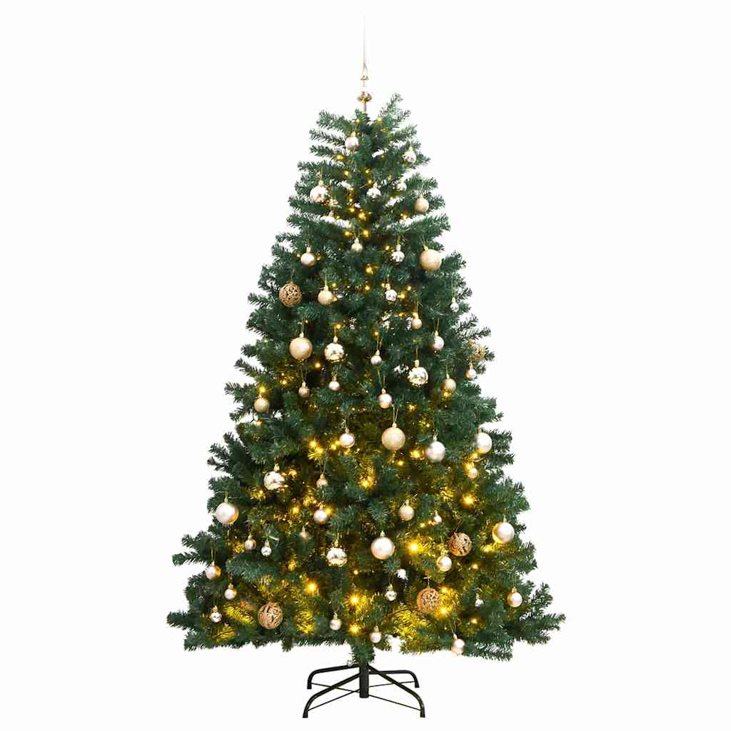 GLOWIN Artificial Hinged Christmas Tree 300 LEDs & Ball Set 240 cm