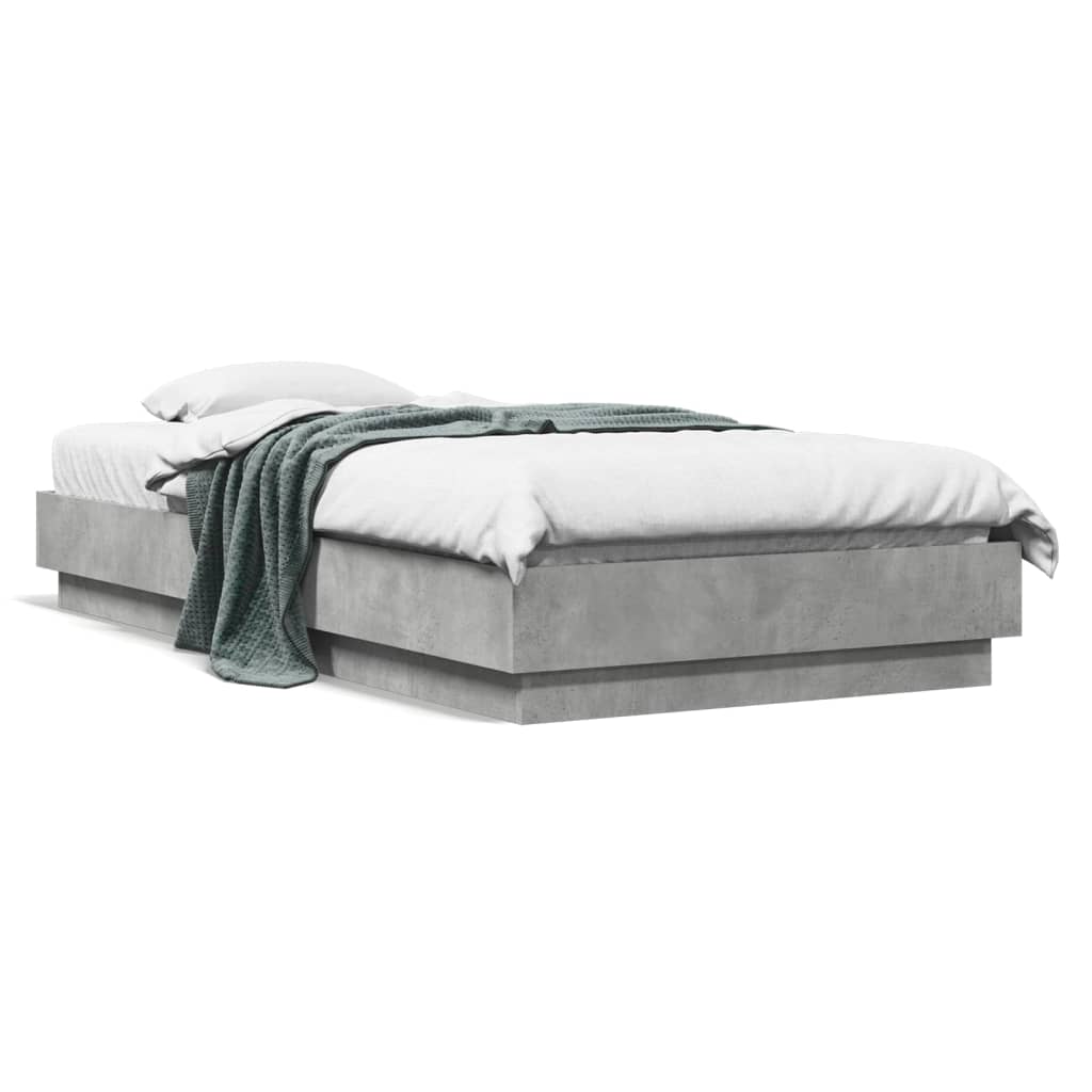 Bed Frame with LED Lights Concrete Grey 75x190 cm Small Single