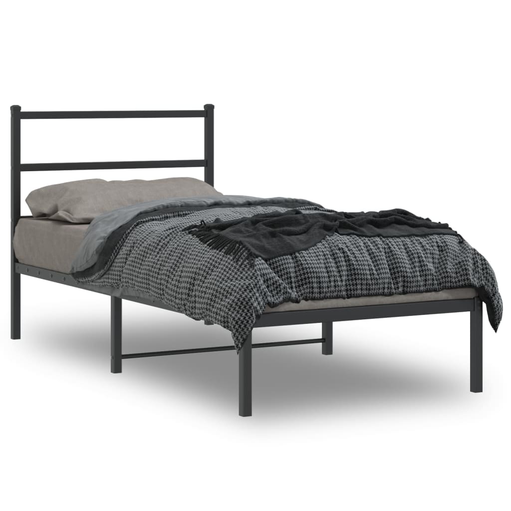 Metal Bed Frame with Headboard Black 90x190 cm Single