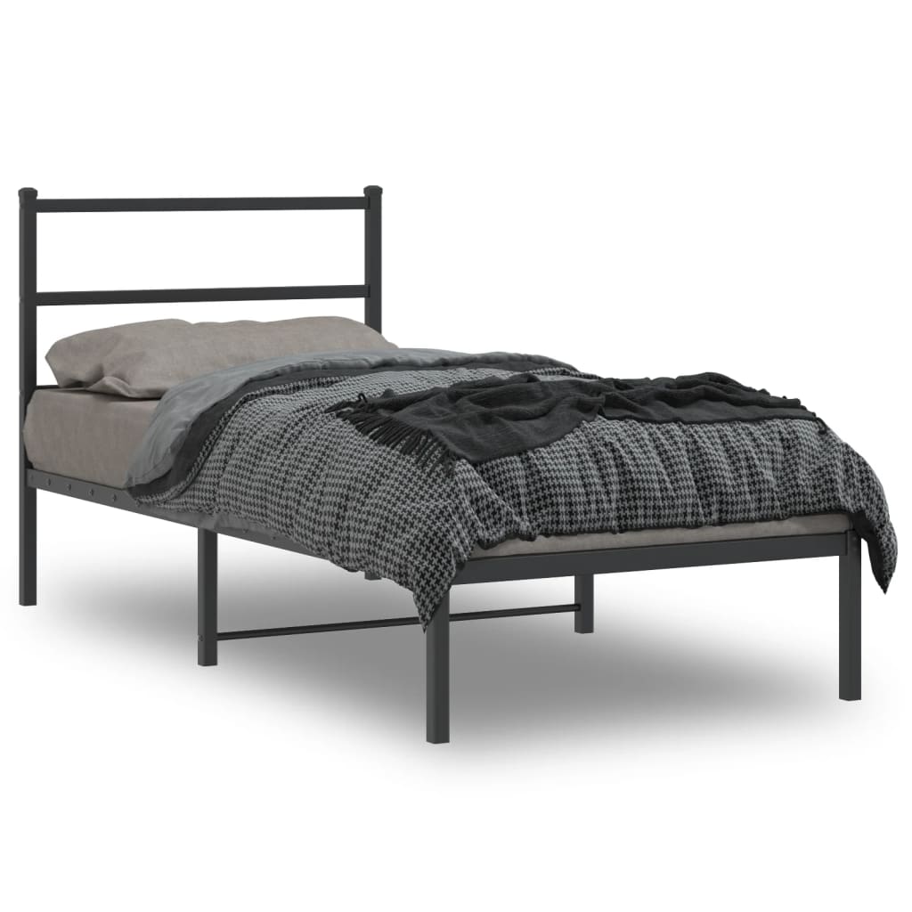 Metal Bed Frame with Headboard Black 90x200 cm