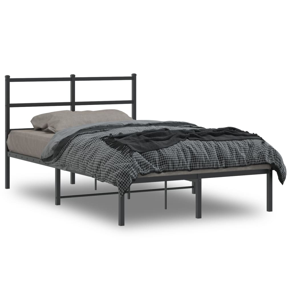 Metal Bed Frame with Headboard Black 120x190 cm Small Double