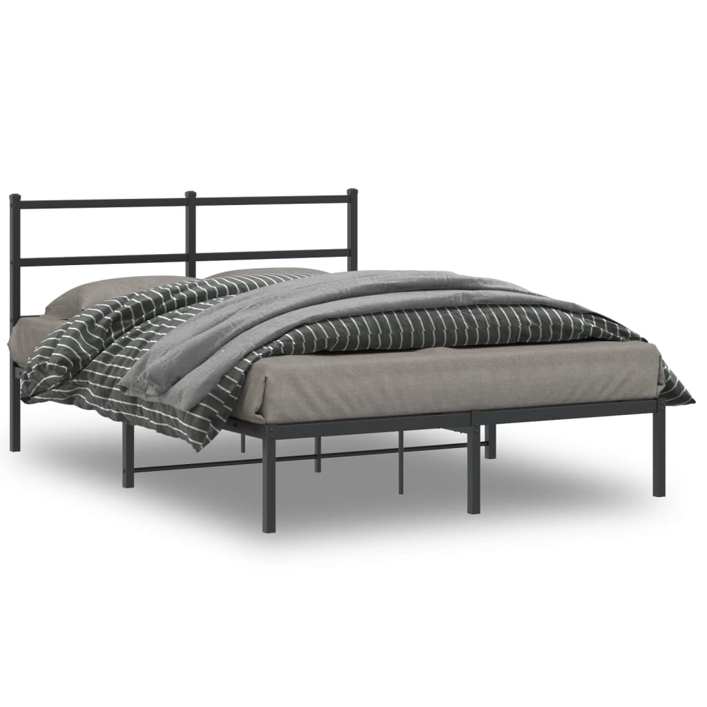 Metal Bed Frame with Headboard Black 140x200 cm