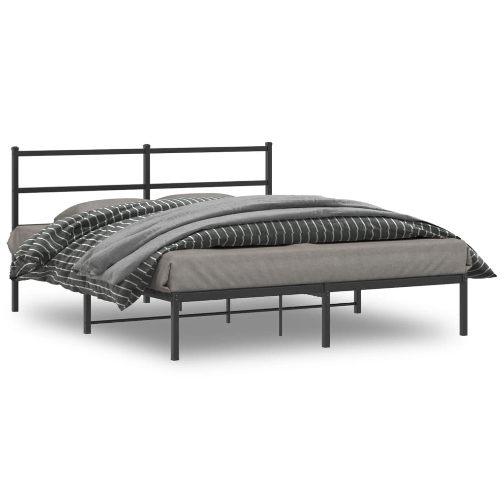 Metal Bed Frame with Headboard Black 150x200 cm King Size