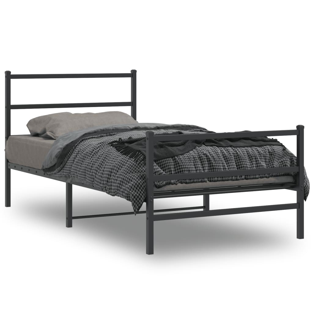 Metal Bed Frame with Headboard and FootboardÂ Black 100x190 cm