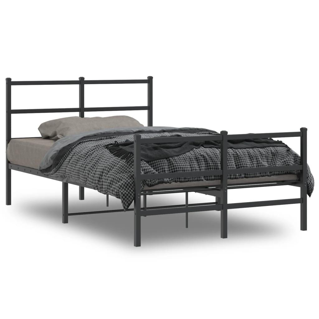 Metal Bed Frame with Headboard and FootboardÂ Black 120x190 cm Small Double