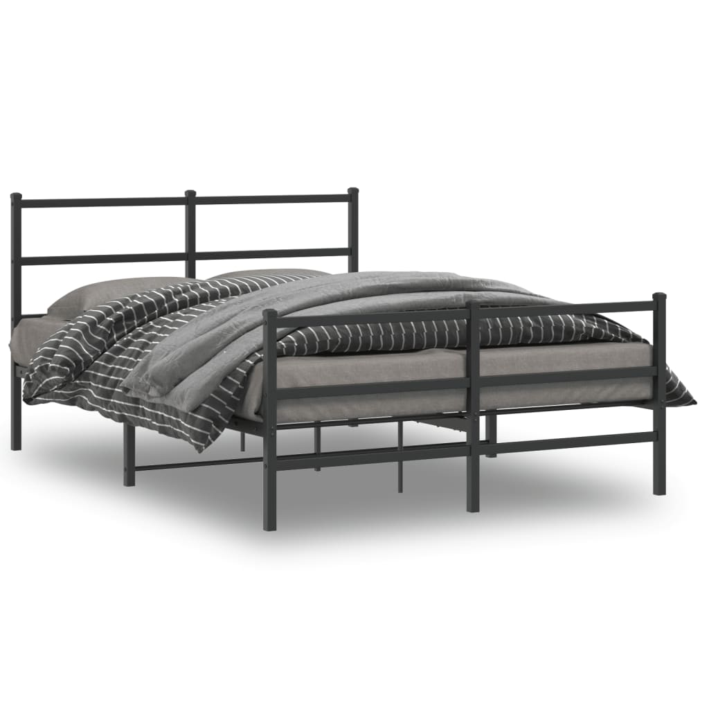 Metal Bed Frame with Headboard and FootboardÂ Black 135x190 cm Double