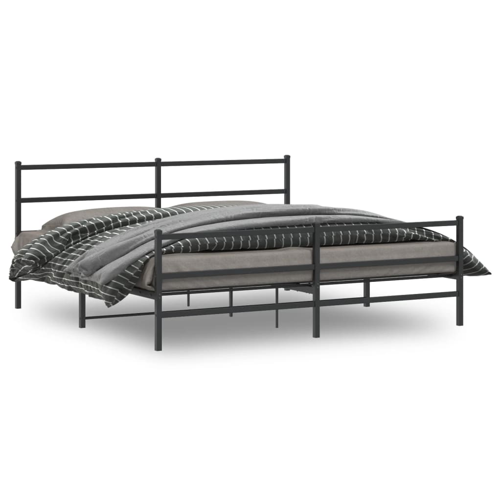 Metal Bed Frame with Headboard and FootboardÂ Black 180x200 cm Super King Size