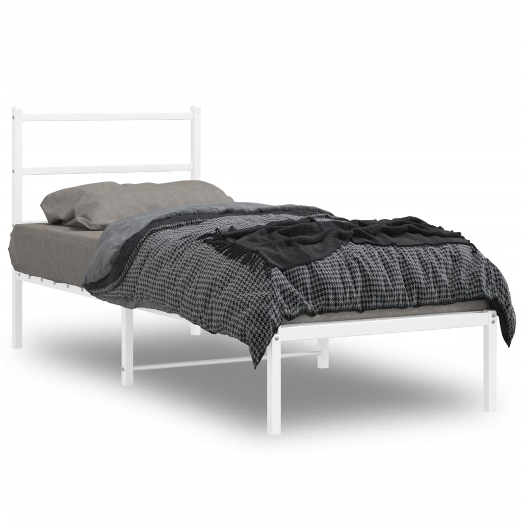 Metal Bed Frame with Headboard White 80x200 cm