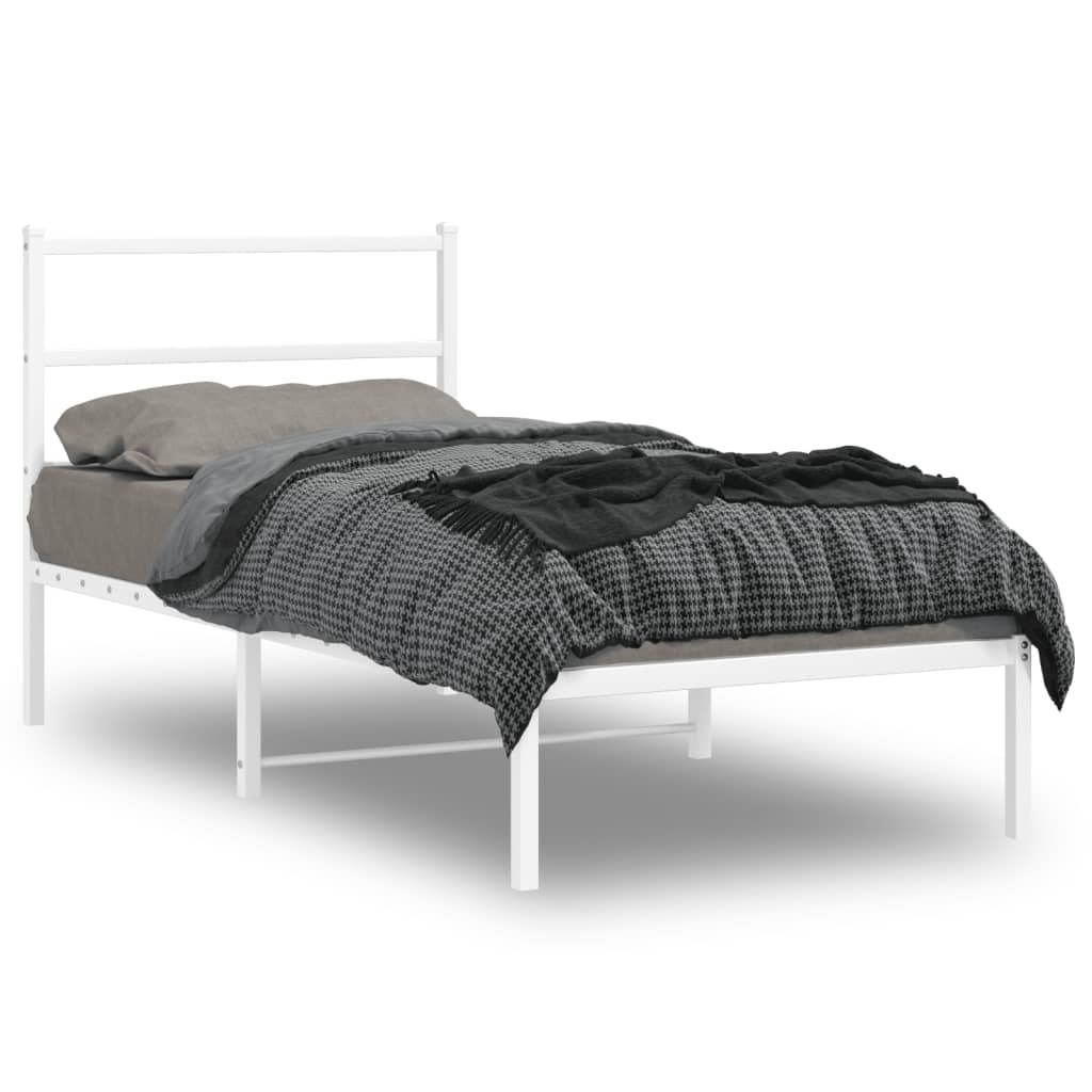 Metal Bed Frame with Headboard White 90x190 cm Single