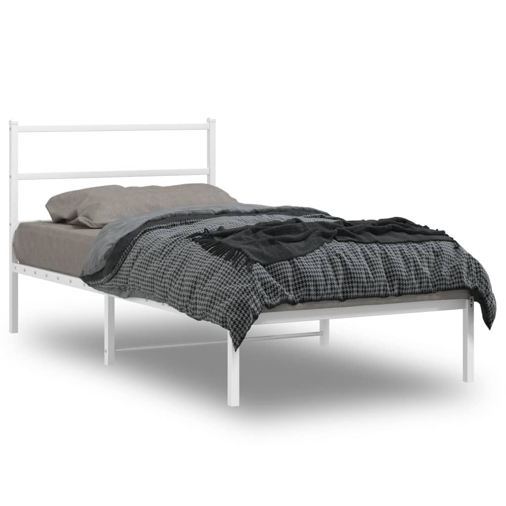 Metal Bed Frame with Headboard White 100x190 cm