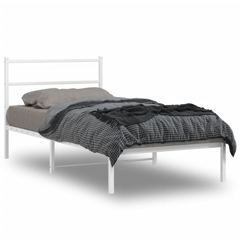 Metal Bed Frame with Headboard White 100x200 cm