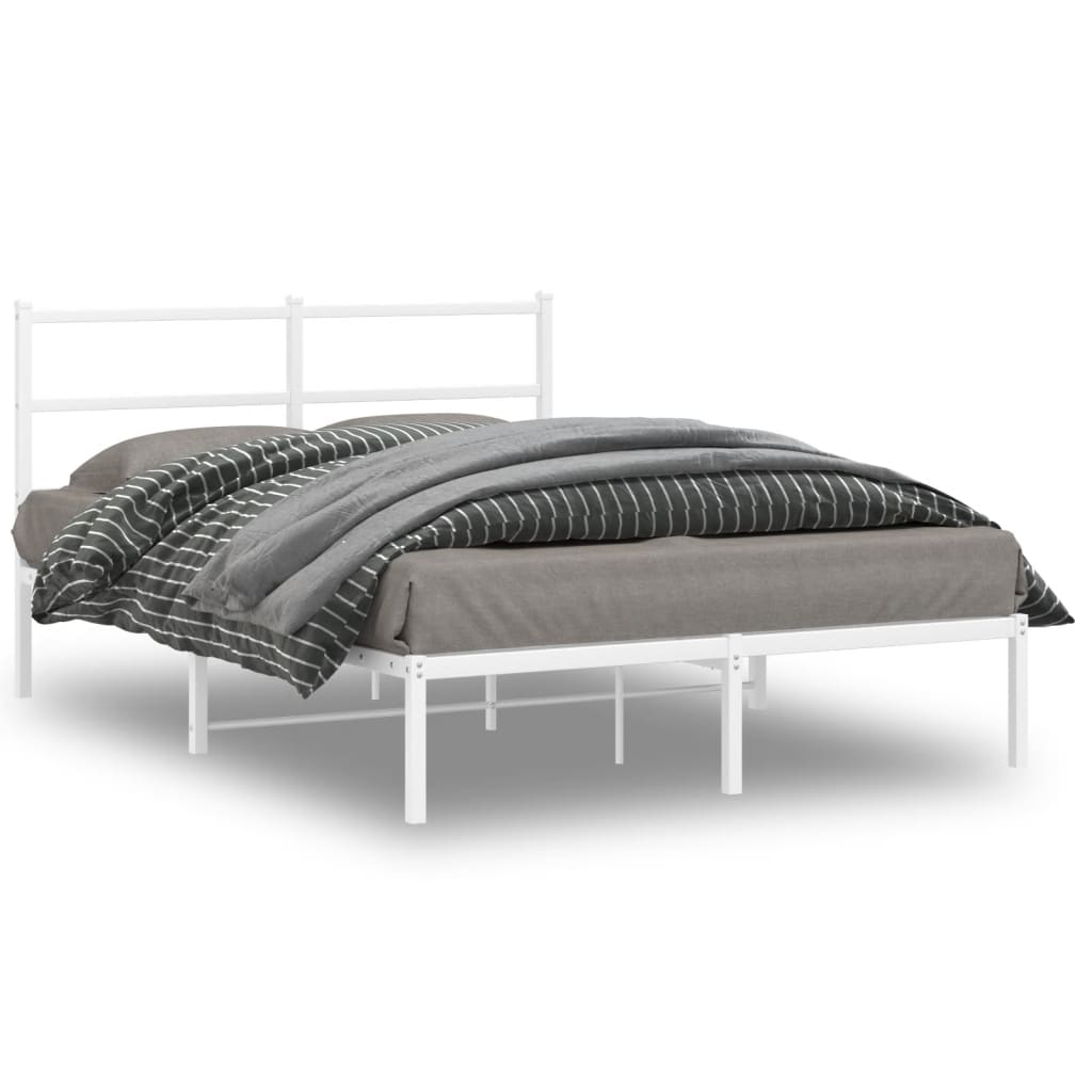 Metal Bed Frame with Headboard White 135x190 cm Double