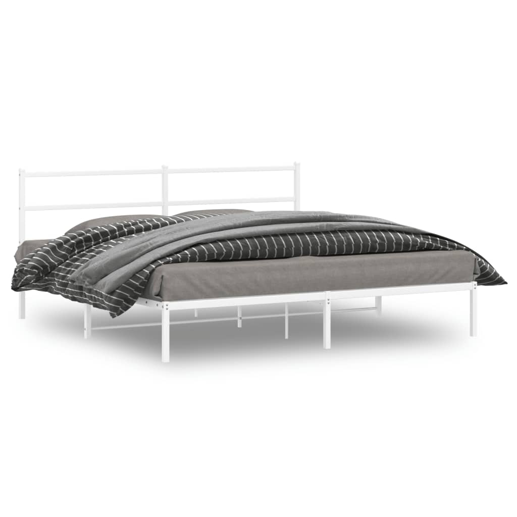 Metal Bed Frame with Headboard White 180x200 cm Super King Size