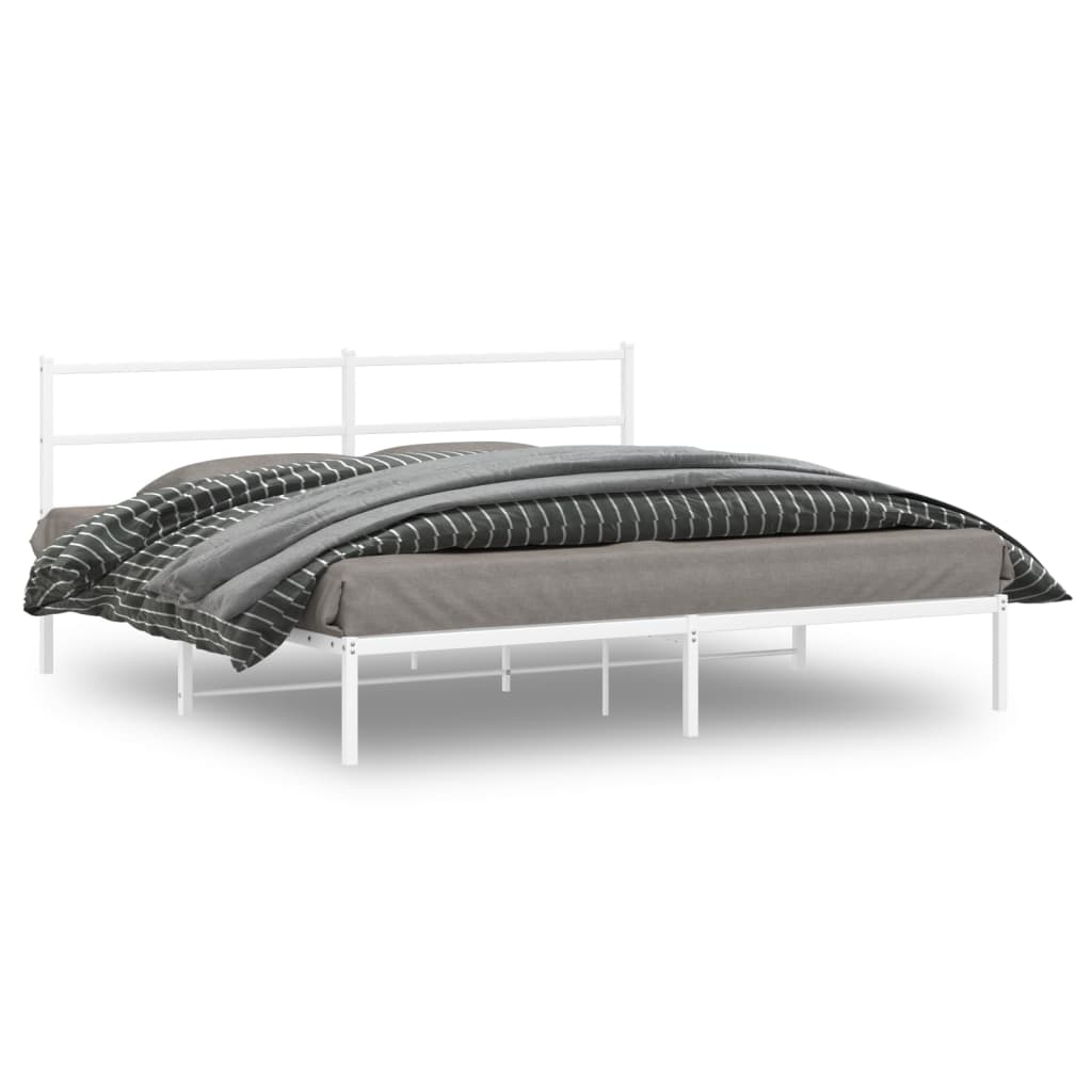 Metal Bed Frame with Headboard White 193x203 cm