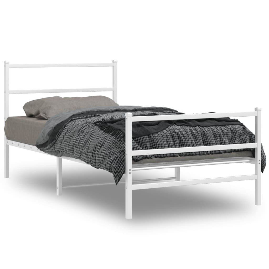 Metal Bed Frame with Headboard and FootboardÂ White 100x190 cm