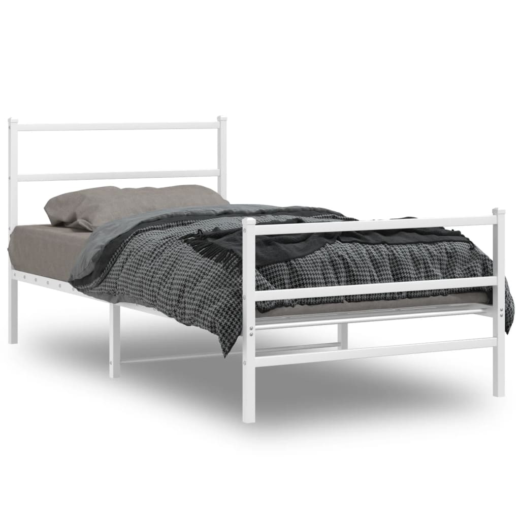 Metal Bed Frame with Headboard and FootboardÂ White 107x203 cm