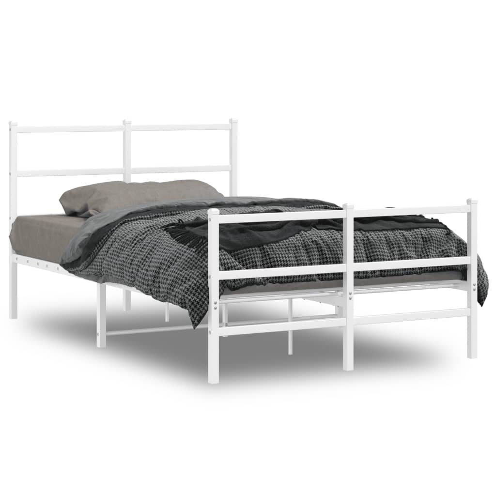 Metal Bed Frame with Headboard and FootboardÂ White 120x190 cm Small Double