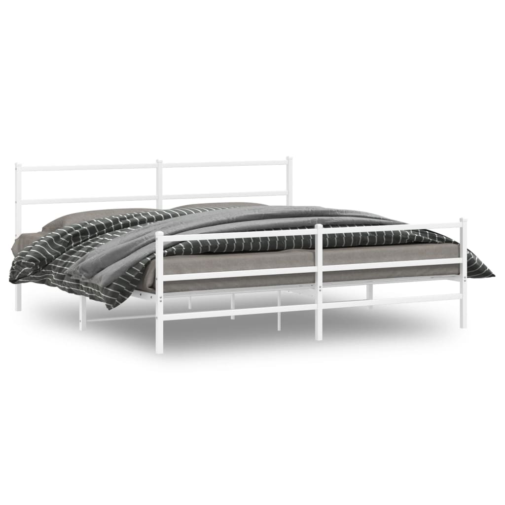 Metal Bed Frame with Headboard and FootboardÂ White 183x213 cm