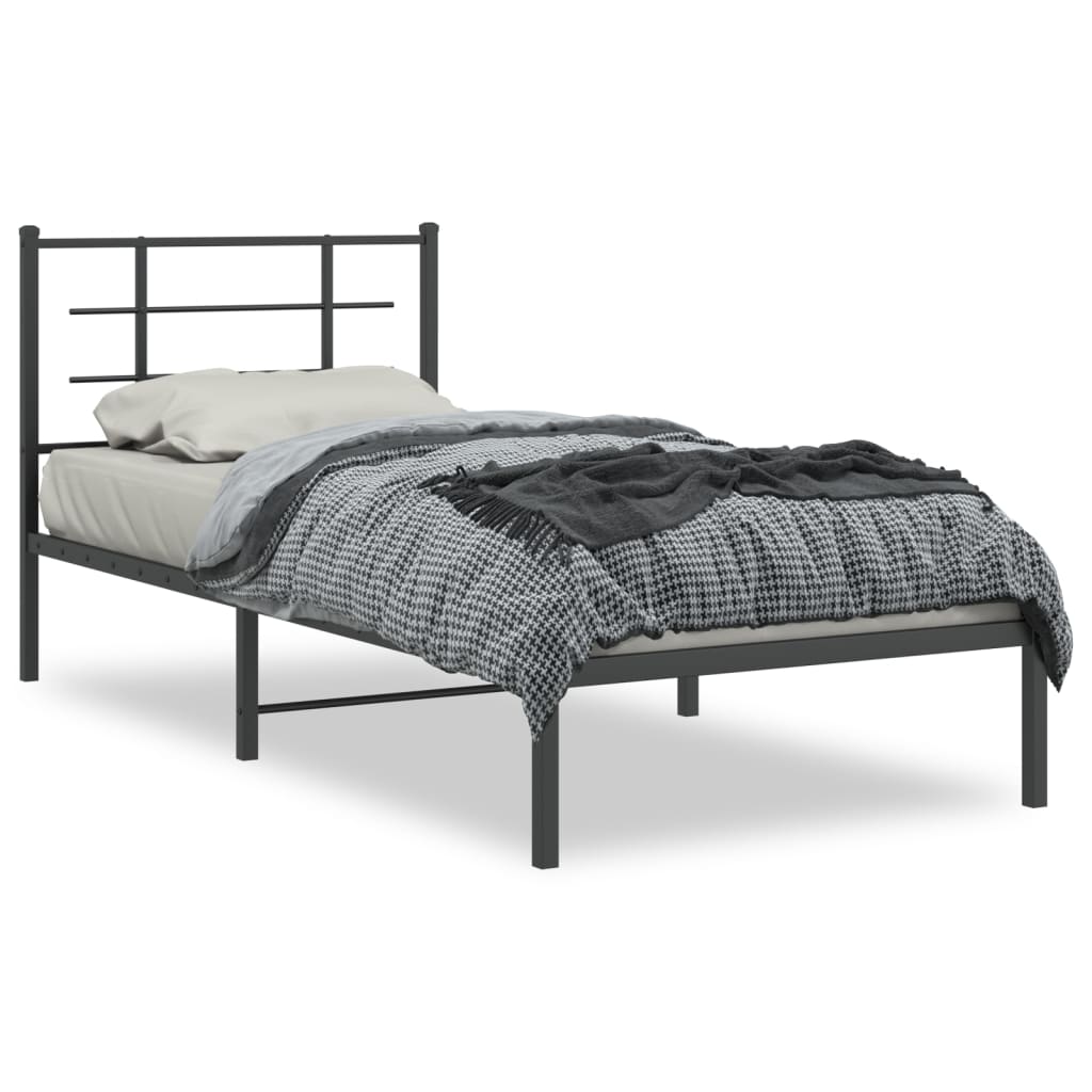 Metal Bed Frame with Headboard Black 90x190 cm Single