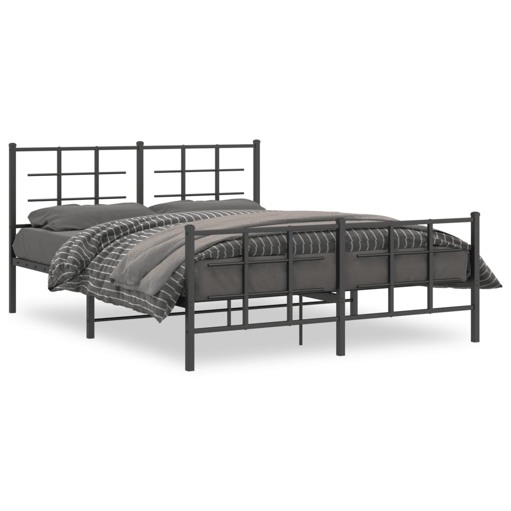 Metal Bed Frame with Headboard and Footboard Black 150x200 cm King Size