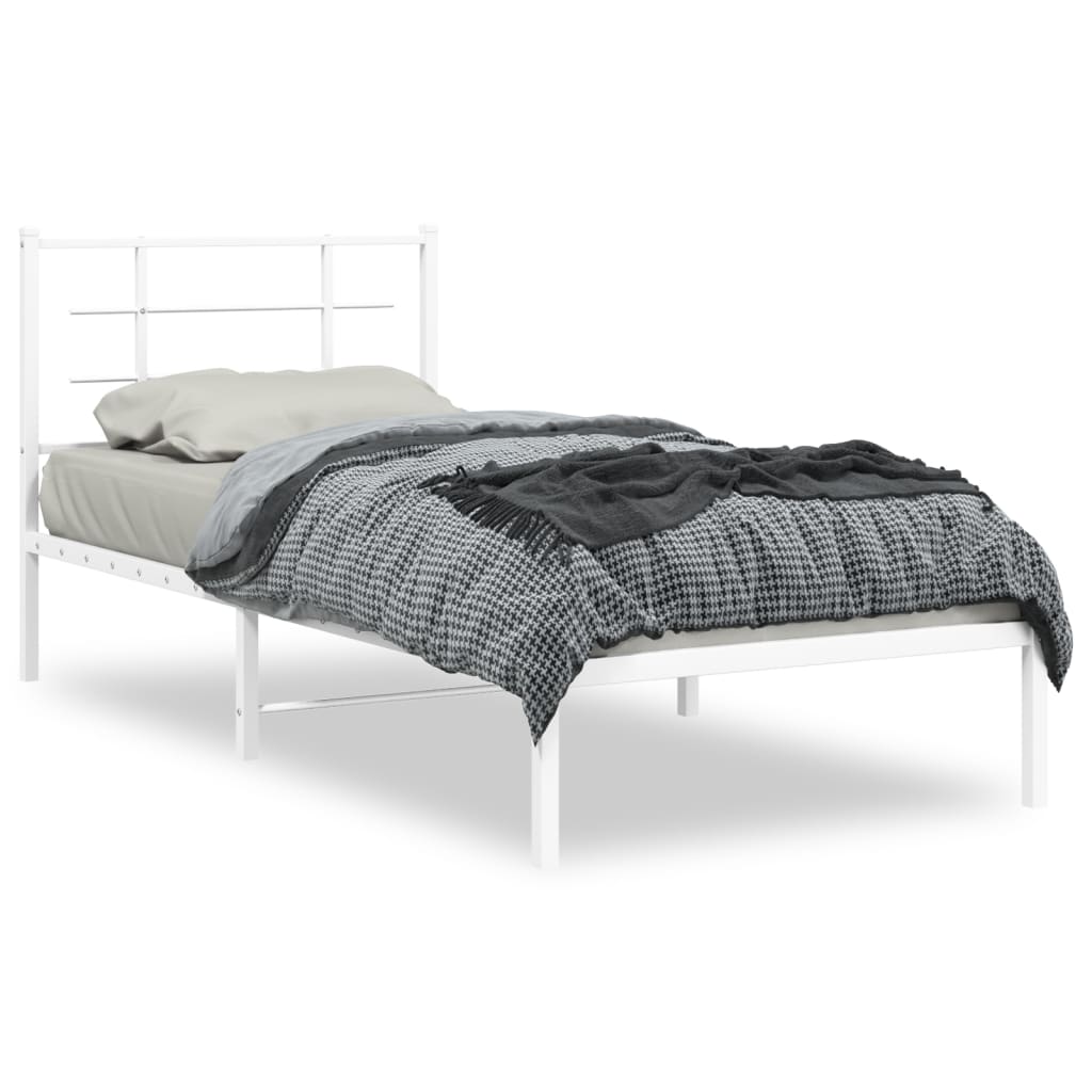 Metal Bed Frame with Headboard White 90x200 cm