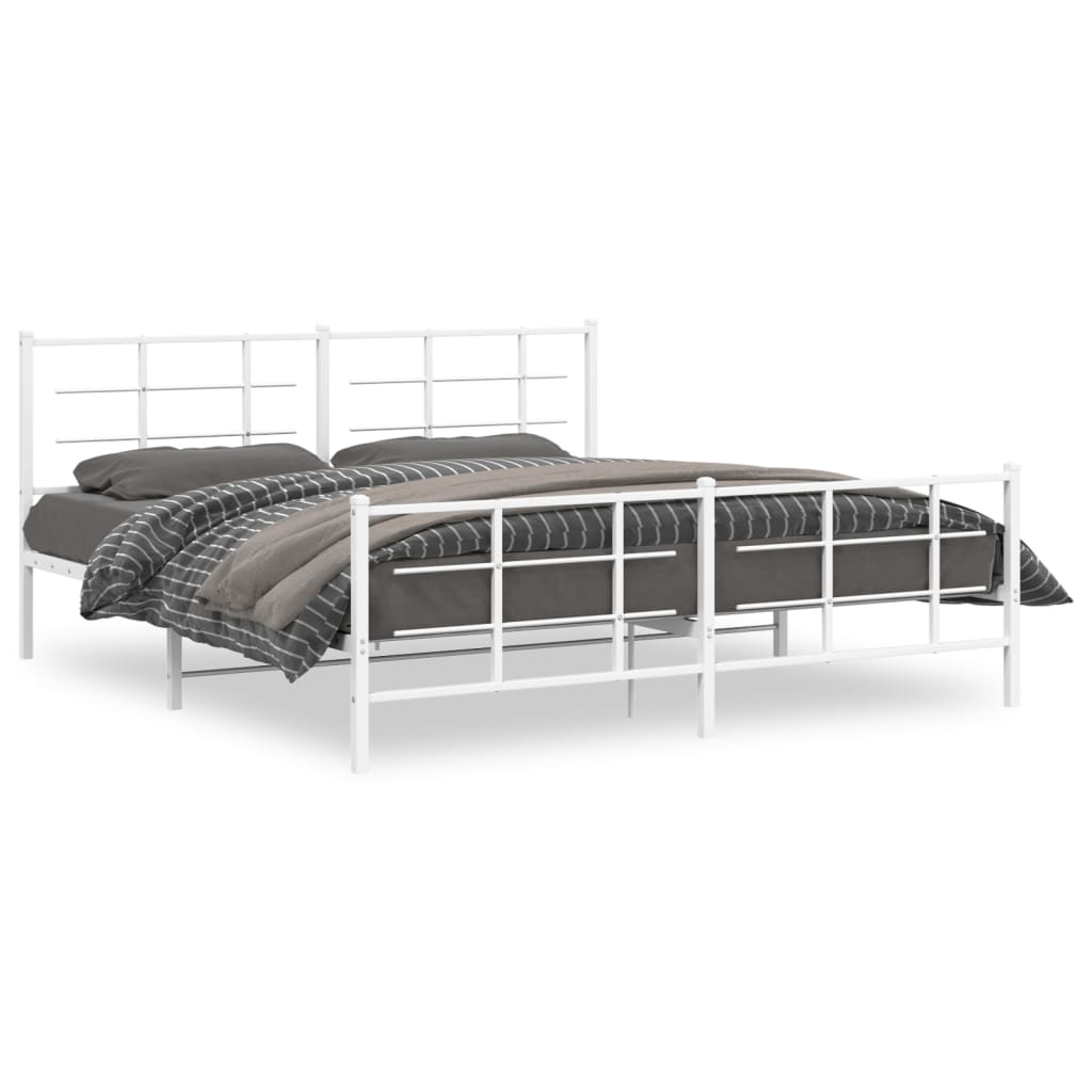 Metal Bed Frame with Headboard and Footboard White 183x213 cm