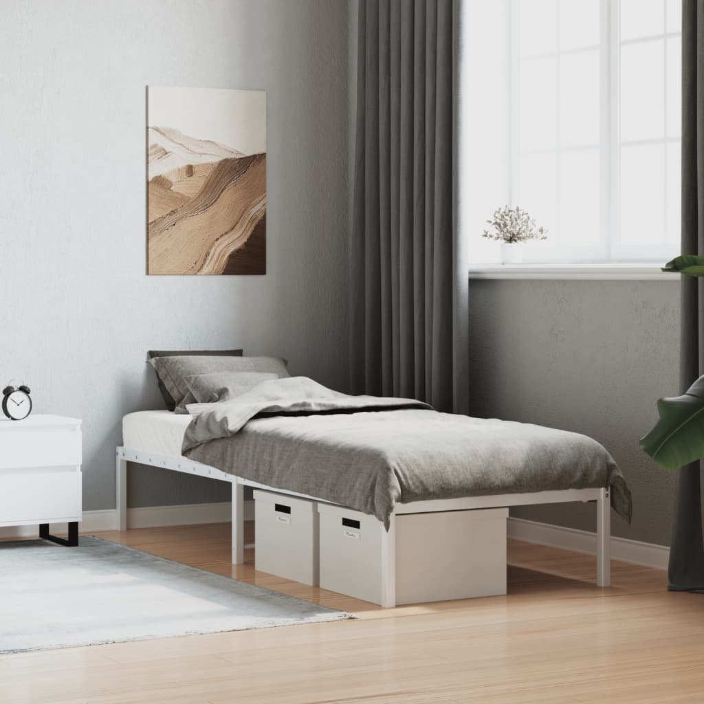 Metal Bed Frame White 75x190 cm Small Single