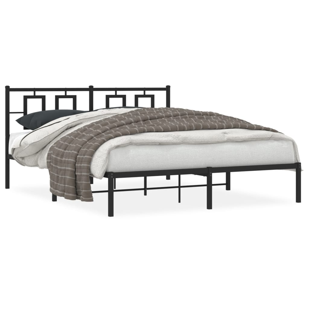 Metal Bed Frame with Headboard Black 150x200 cm King Size King Size