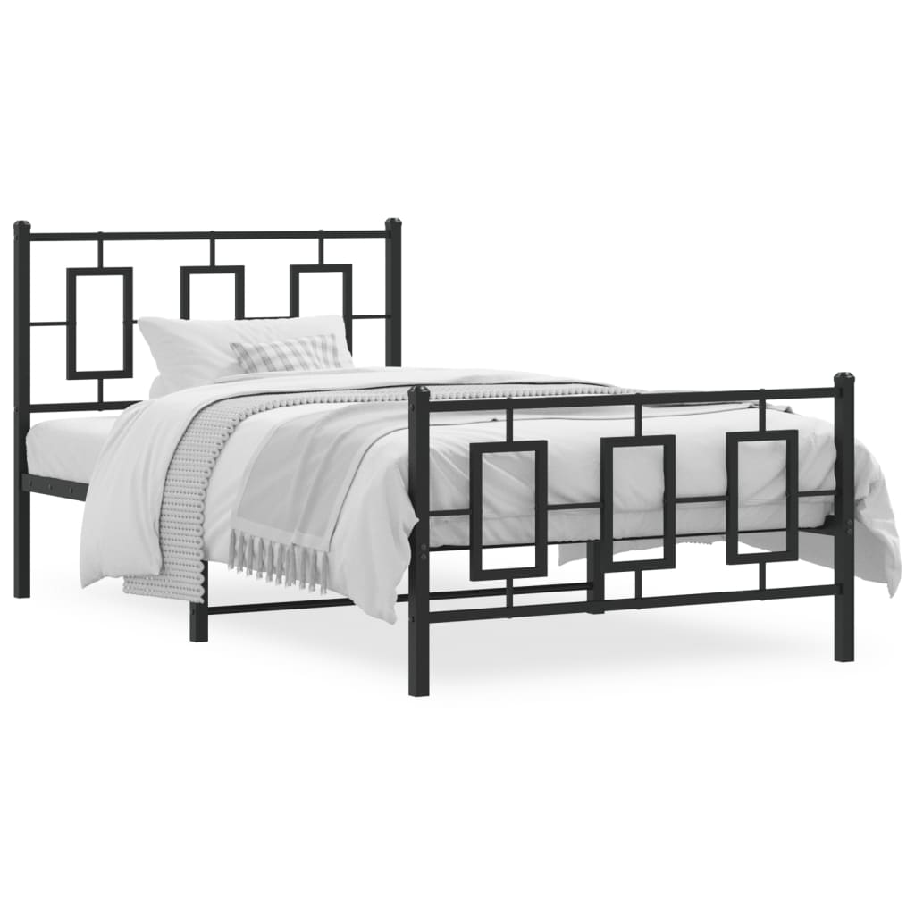 Metal Bed Frame with Headboard and Footboard Black 100x200 cm