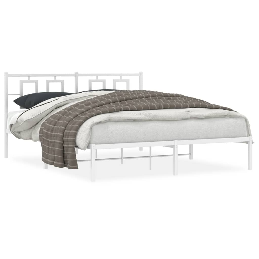 Metal Bed Frame with Headboard White 150x200 cm King Size