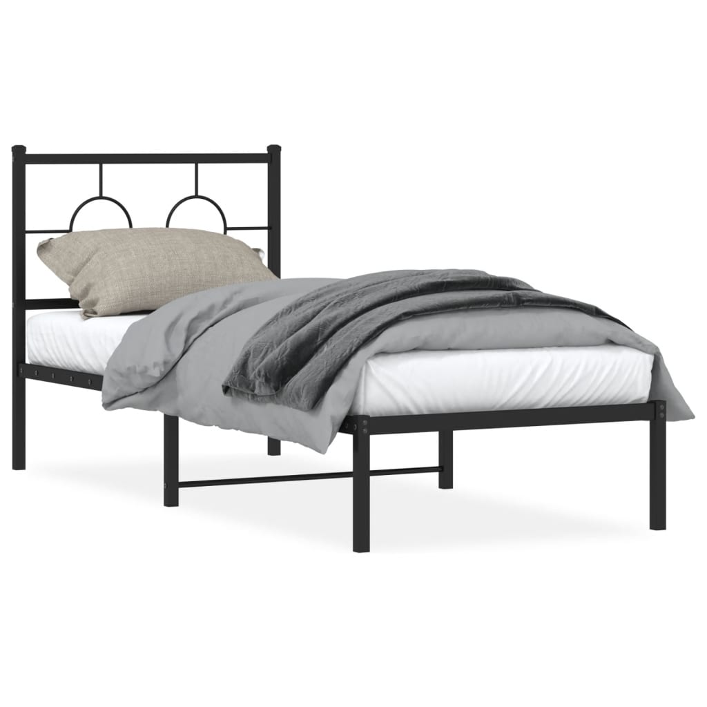 Metal Bed Frame with Headboard Black 80x200 cm