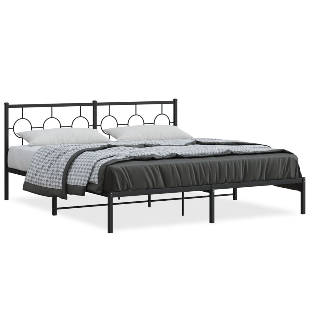Metal Bed Frame with Headboard Black 180x200 cm Super King