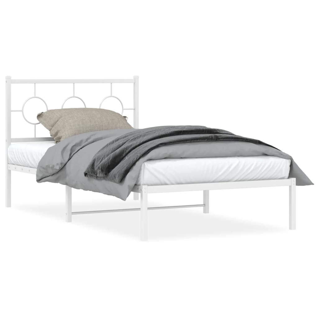 Metal Bed Frame with Headboard White 100x200 cm