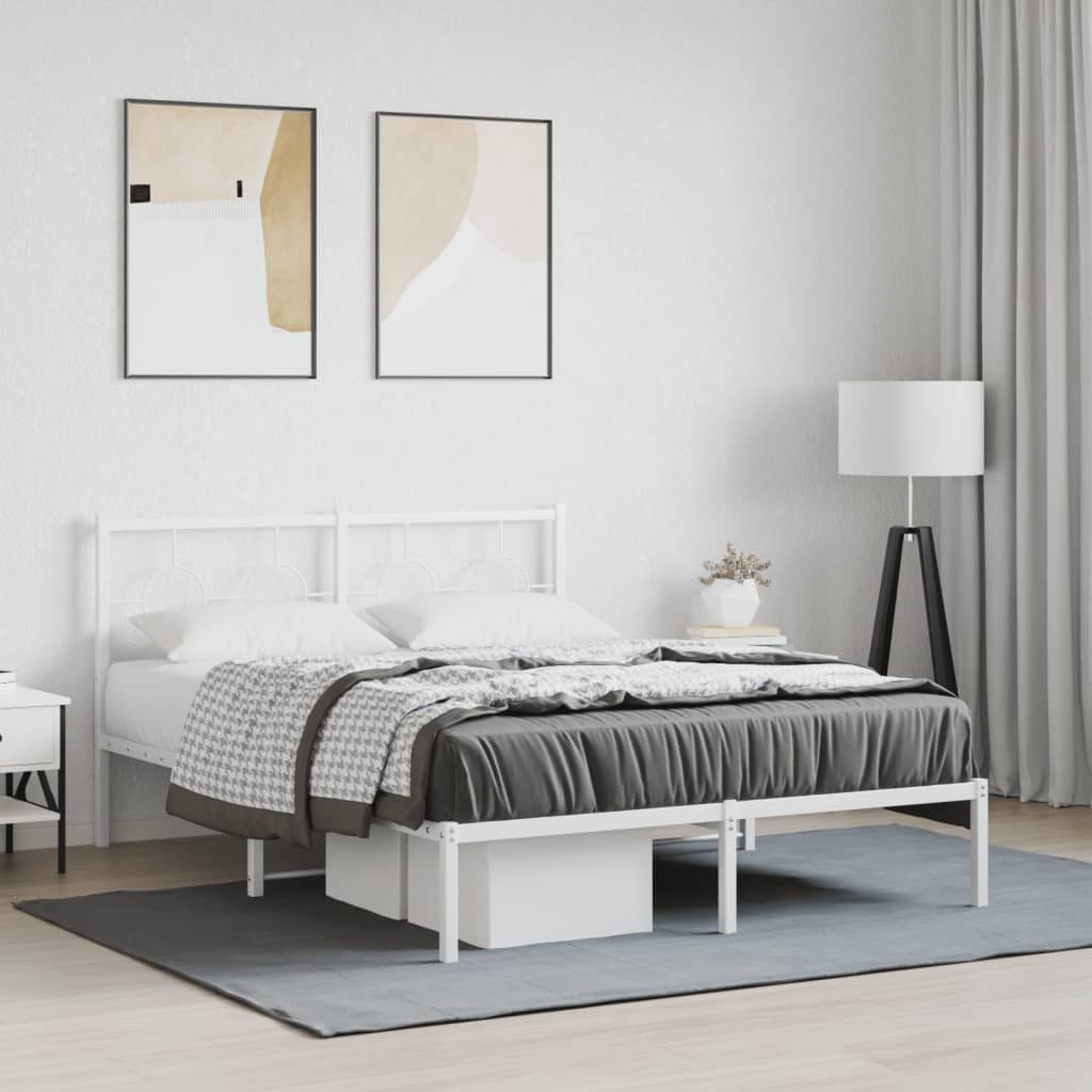 Metal Bedframe with Headboard White 140x200cm