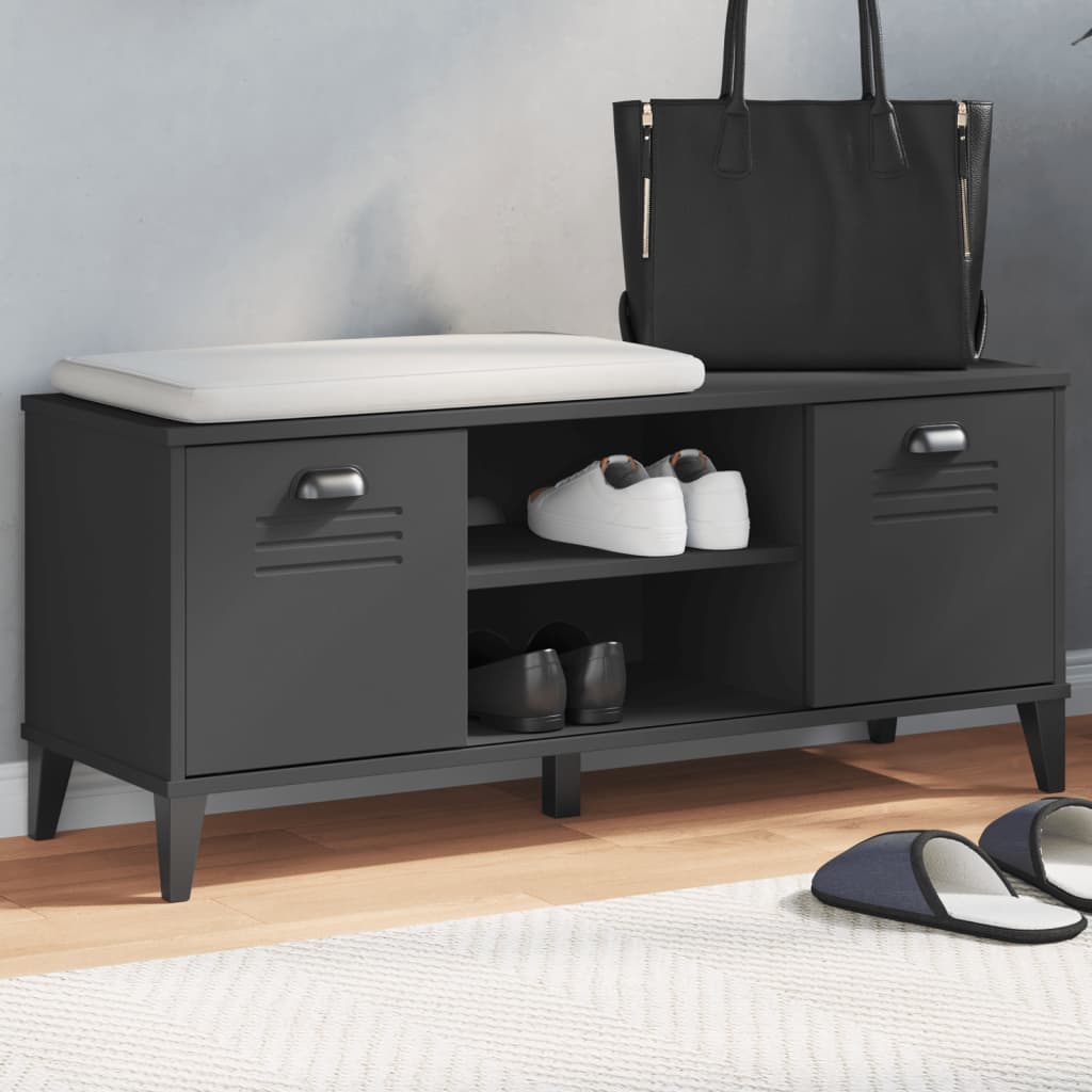 Shoe Bench VIKEN Black 106x35x45 cm Solid Wood Pine