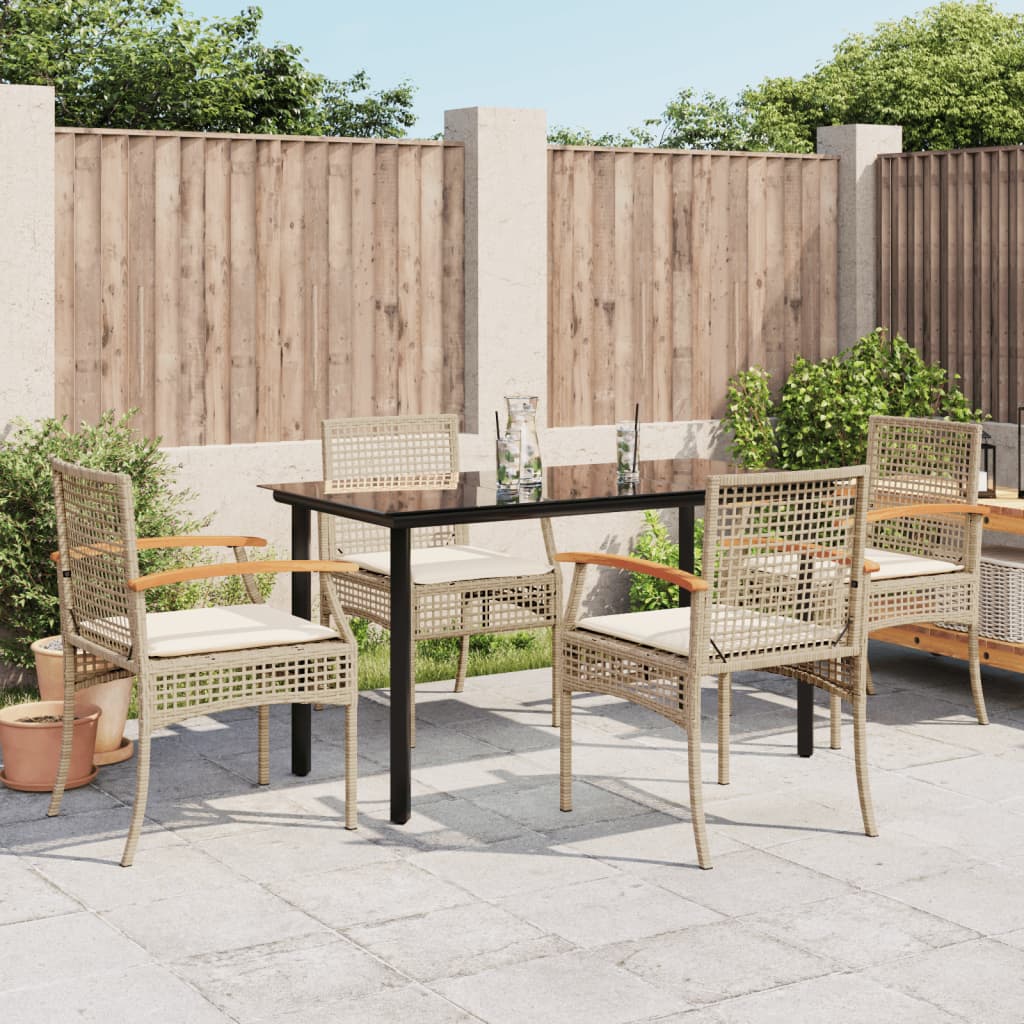 5 Piece Garden Dining Set with Cushions Beige Poly Rattan