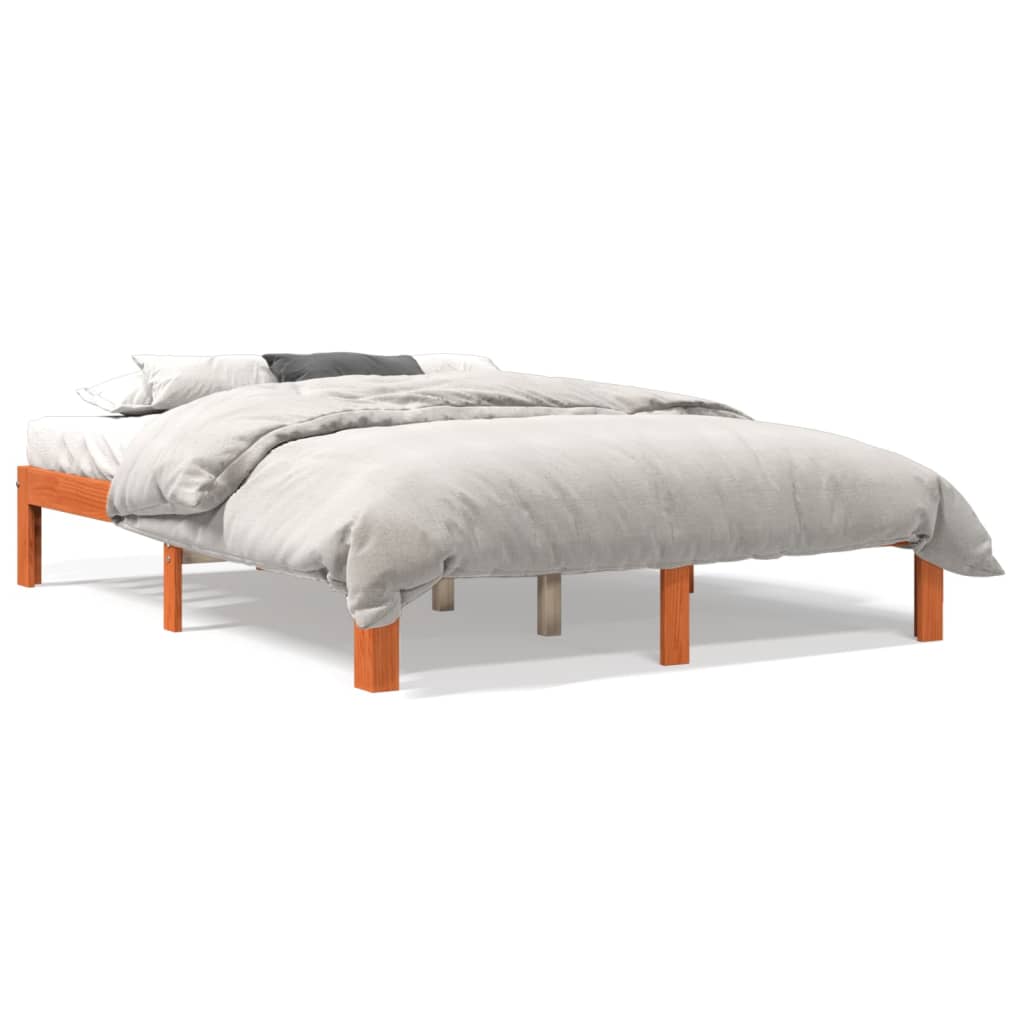 Bed Frame Wax Brown 140x190 cm Solid Wood Pine